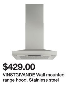 Ikea Vinstgivande wall mounted range hood, stainless steel offer