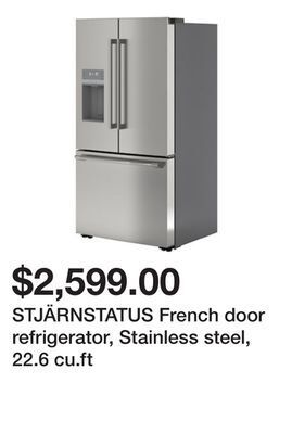 Ikea Stjärnstatus french door refrigerator, stainless steel, 22.6 cu.ft offer