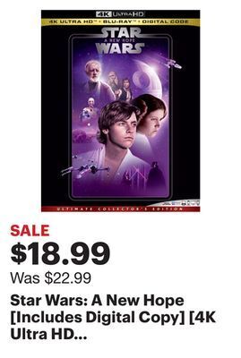 Best Buy Star wars: a new hope [includes digital copy] [4k ultra hd blu-ray/blu-ray] [1977] offer