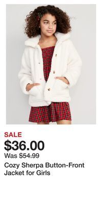 Old Navy Cozy sherpa button-front jacket for girls offer