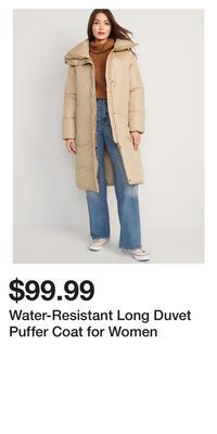Old Navy Water-resistant long duvet puffer coat for women offer