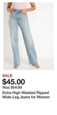 Old Navy Extra high-waisted ripped wide-leg jeans for women offer