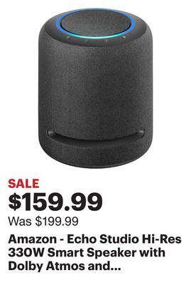 Best Buy Amazon - echo studio hi-res 330w smart speaker with dolby atmos and spatial audio processing technology and alexa - charcoal offer