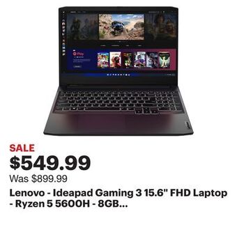 Best Buy Lenovo - ideapad gaming 3 15.6" fhd laptop - ryzen 5 5600h - 8gb memory - nvidia geforce rtx 3050 ti - 256gb ssd - shadow bla offer
