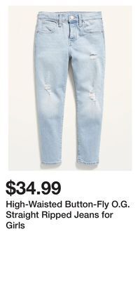 Old Navy High-waisted button-fly o.g. straight ripped jeans for girls offer