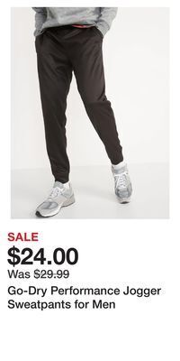 Old Navy Go-dry performance jogger sweatpants for men offer