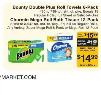 Fairway Store Market Bounty Double Plus Roll Towels 6-Pack Or Charmin Mega Roll Bath Tissue 12-Pack offer