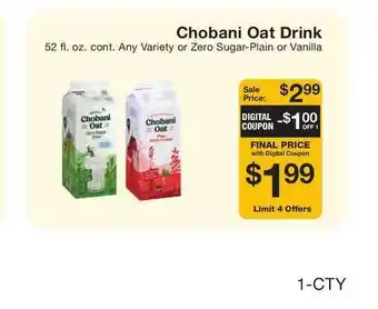 Fairway Store Market Chobani Oat Drink Zero Sugar-Plain Or Vanilla offer