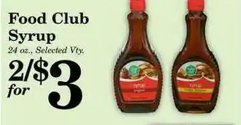 Harvest Foods Food Club Syrup offer