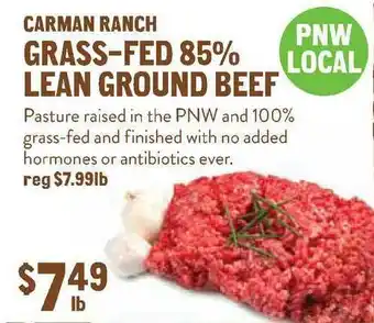New Seasons Market Carman Ranch Grass-fed 85% Lean Ground Beef offer