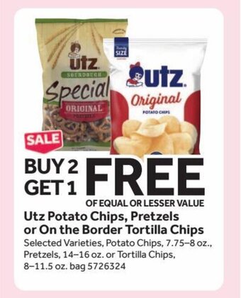 Stop&Shop Utz Potato Chips, Pretzels or On the Border Tortilla Chips offer
