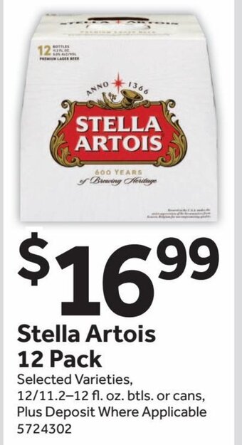 Stop&Shop Stella Artois 12 Pack offer