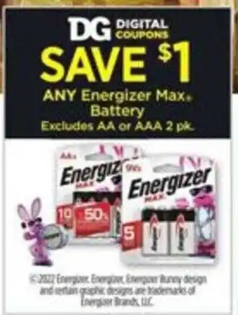 Dollar General Energizer Max Battery Excludes AA or AAA 2 pk. offer