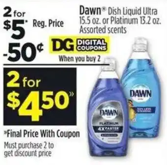 Dollar General Dawn Liquid Ultra 15.5 oz. or Platinum 13.2 oz. offer