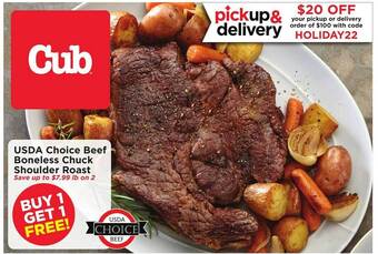Cub Foods Usda choice beef boneless chuck shoulder roast offer