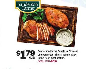 Grocery Outlet Sanderson farms boneless, skinless chicken breast fillets, family pack offer