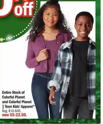 Meijer Entire stock of colorful planet and teen kids' apparel offer