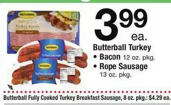 Safeway Butterball turkey bacon or rope sausage offer