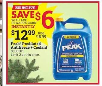Ace Hardware Peak prediluted antifreeze + coolant offer