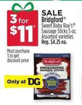 Dollar General Bridgford sweet baby ray's sausage sticks offer