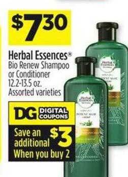 Dollar General Herbal essences bio renew shampoo or conditioner offer