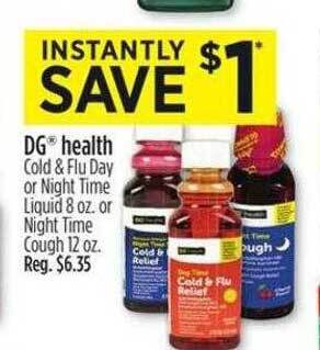 Dollar General Dg health cold & flu day or night time liquid or night time cough offer