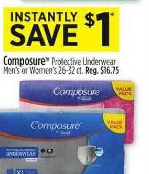 Dollar General Composure protective underwear men's or women's offer