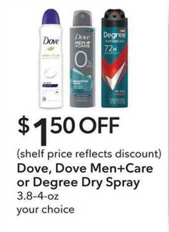 Publix Dove, dove men+care or degree dry spray offer