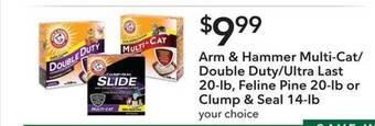 Publix Arm & hammer multi-cat-double duty-ultra last 20-lb, feline pine 20-lb or clump & seal 14-lb offer
