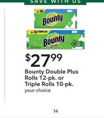 Publix Bounty double plus rolls or triple rolls offer