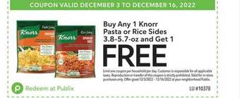 Publix Knorr pasta or rice sides offer