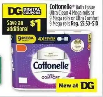 Dollar General Cottonnelle Bath Tissue Ultra Clean 4 Mega rools or 9 Mega rolls or Ultra Comfort 9 Mega rolls offer