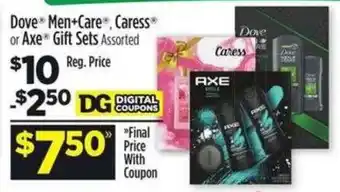 Dollar General Dove Men+ Care, Caress or Axe Gift Sets Assorted offer