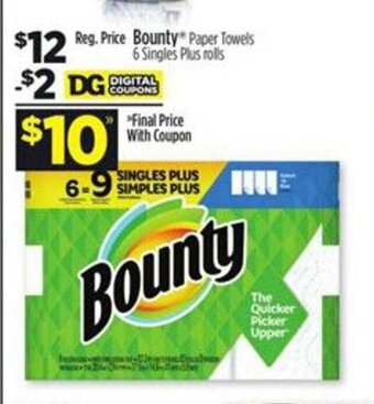 Dollar General Bounty Paper Towels 6 Singles Plus rolls offer
