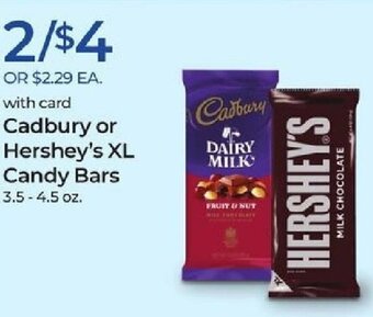Rite Aid Cadbury or Hershey's XL Candy Bars 3.5-4.5 oz offer