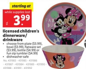 Lidl Licensed children's dinnerware/drinkware offer