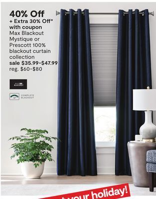 JC Penney Max blackout mystique or prescott 100% blackout curtain collection offer