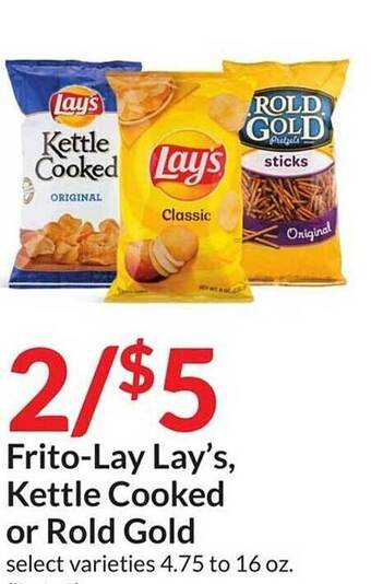 Hy-Vee Frito-lay lay's, kettle cooked or rold gold offer