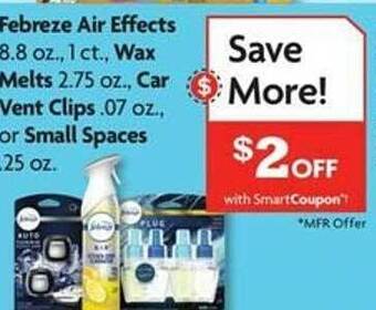 Family Dollar Febreze air effects, wax melts, car vent clips or small spaces offer