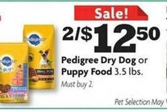 Family Dollar Pedigree dry dog or puppy food offer