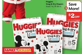 Family Dollar Huggies snug & dry diapers offer