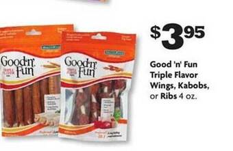 Family Dollar Good 'n' fun triple flavor wings, kabobs or ribs offer