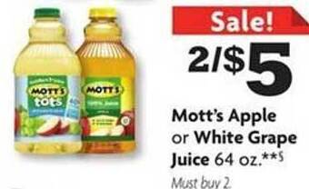 Family Dollar Mott's apple or white grape juice offer