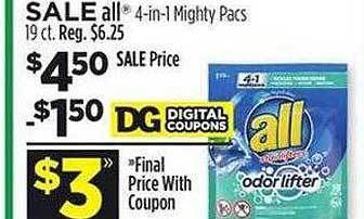 Dollar General All 4-in-1 mighty pacs offer