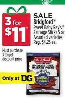 Dollar General Bridgford sweet baby ray's sausage sticks offer
