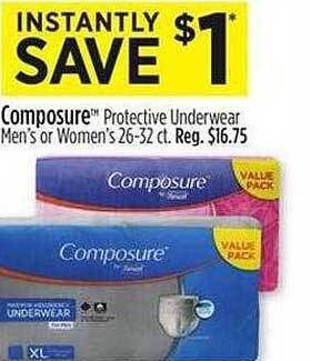 Dollar General Composure protective underwear men's or women's offer
