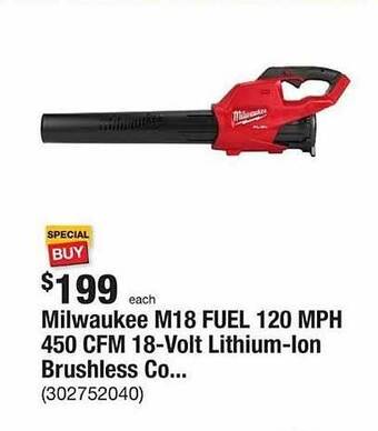 The Home Depot Milwaukee m18 fuel 120 mph 450 cfm 18-volt lithium-ion brushless offer