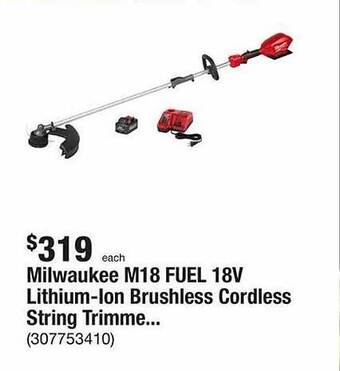 The Home Depot Milwaukee m18 fuel 18v lithium-ion brushless cordless string trimme offer
