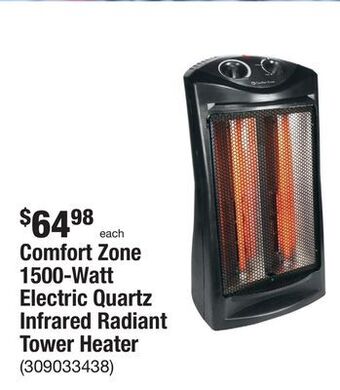 The Home Depot Comfort zone 1500-watt electric quartz infrared radiant tower heater offer