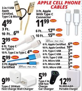 Ocean State Job Lot Apple cell phone cables offer